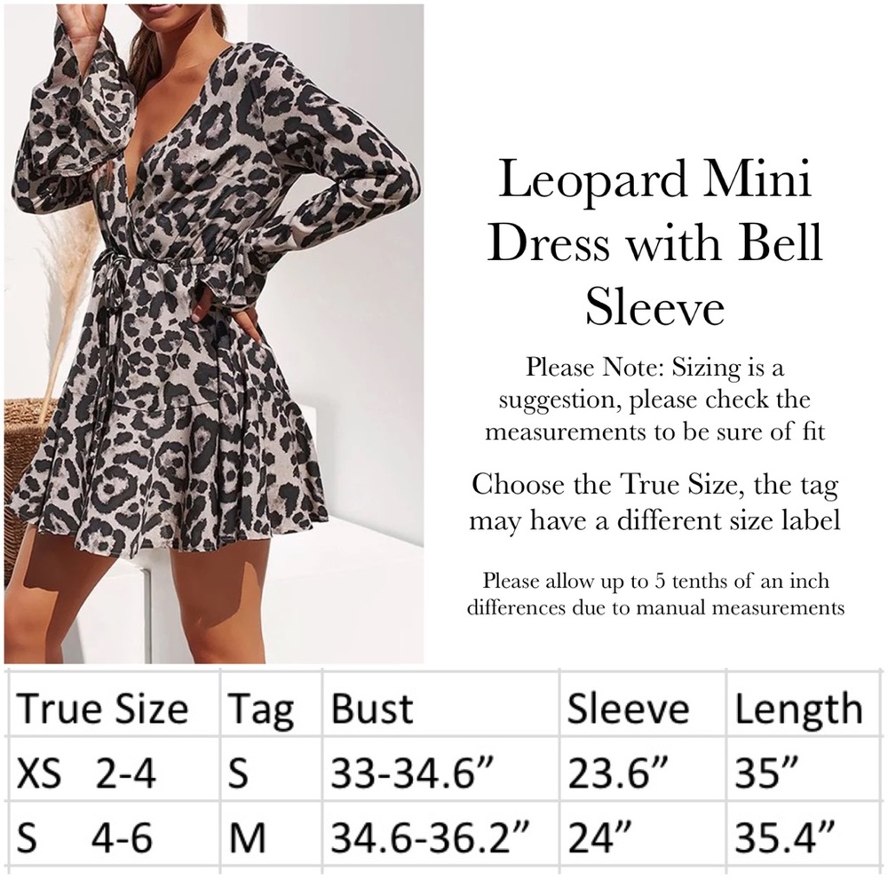 Summer Chiffon Leopard Mini Dress with Bell Sleeve - Picture 13 of 13
